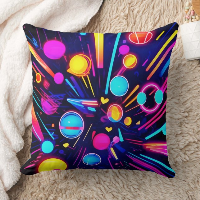 Neon Dreams - Psychedelic Shapes & Färg Kudde (Filt)