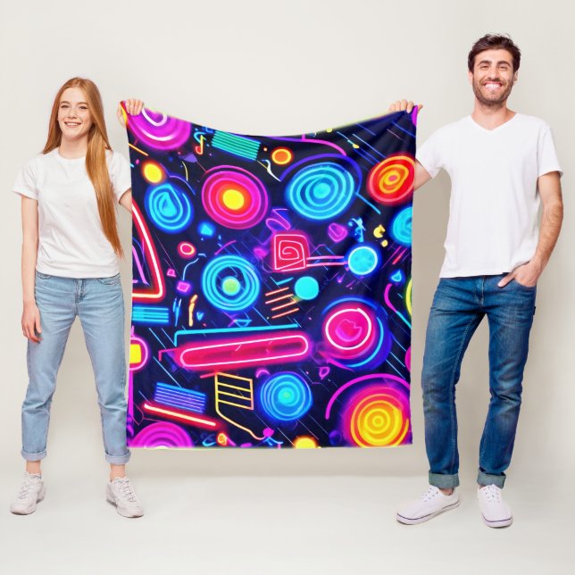 Neon Dreamscape: En brant Abstrakt Art Fleecefilt (På plats)