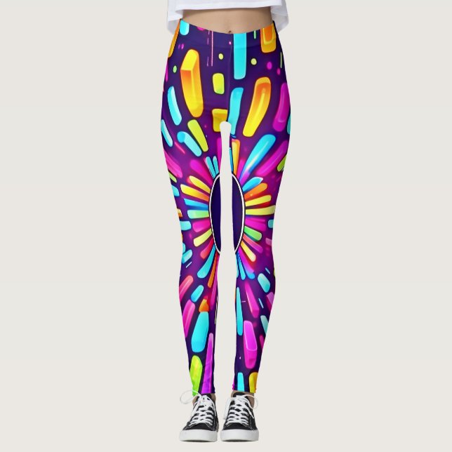 Neon Dreamscape: Psychedelic Journey Leggings (Framsida)