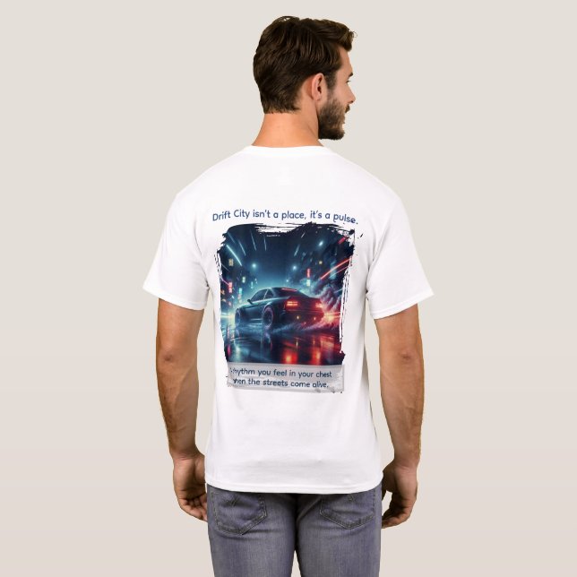 Neon Drift City Skyline Konst T Shirt (Hel baksida)