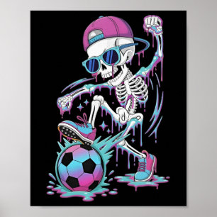 Neon Drip Skelett Fotbollsspelare Graffiti Gatukul Poster