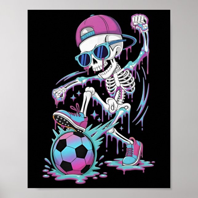 Neon Drip Skelett Fotbollsspelare Graffiti Gatukul Poster (Framsidan)