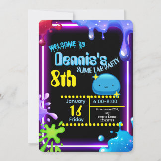 Neon Drip Slime Birthday Party Invitation Kids Inbjudningar