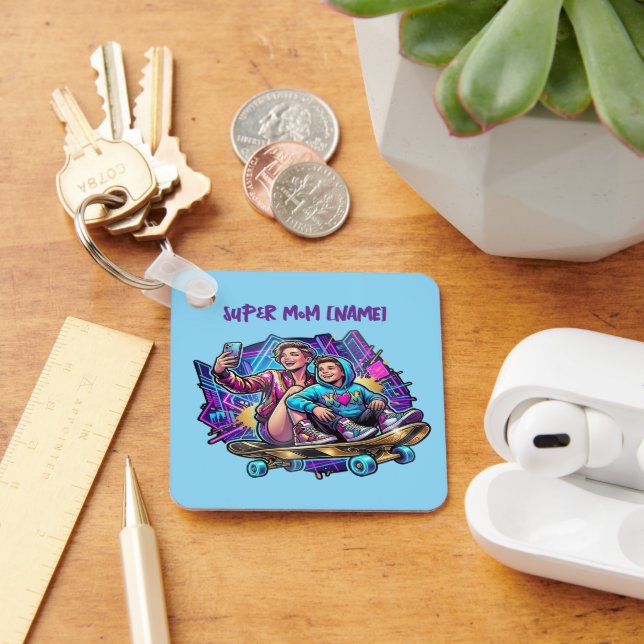 Neon Drive Keychain: Mother & Son Skate Gift Nyckelring (Skrivbord)