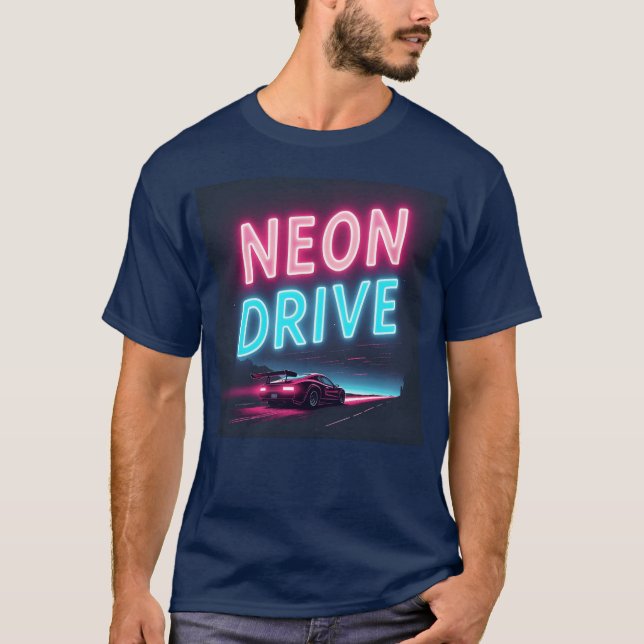 Neon Drive Retro Synthwave Design T Shirt (Framsida)