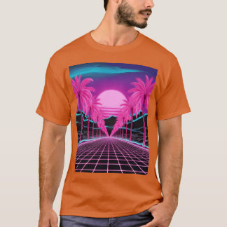 Neon Drömlandskap RetroFuturistisk Synthwave Solne T Shirt