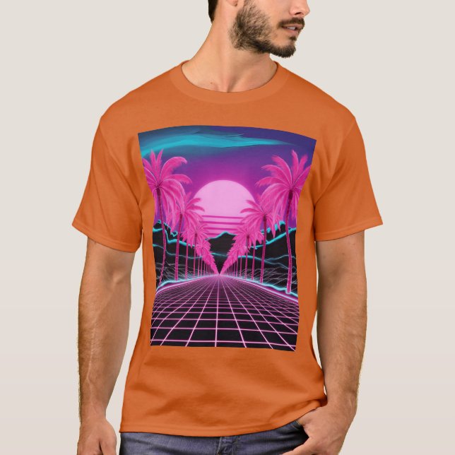 Neon Drömlandskap RetroFuturistisk Synthwave Solne T Shirt (Framsida)