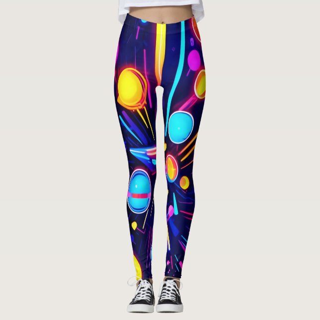 Neon Drömmar - Psykedeliska Former & Färger Leggings (Framsida)