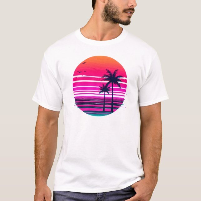 Neon Dusk - 90s VHS Vaporwave Sunset T Shirt (Framsida)