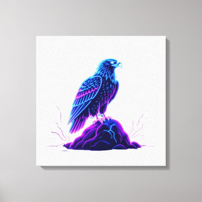 Neon Eagle on Glowing Rock – Cyberpunk Style Canvastryck (Framsida)