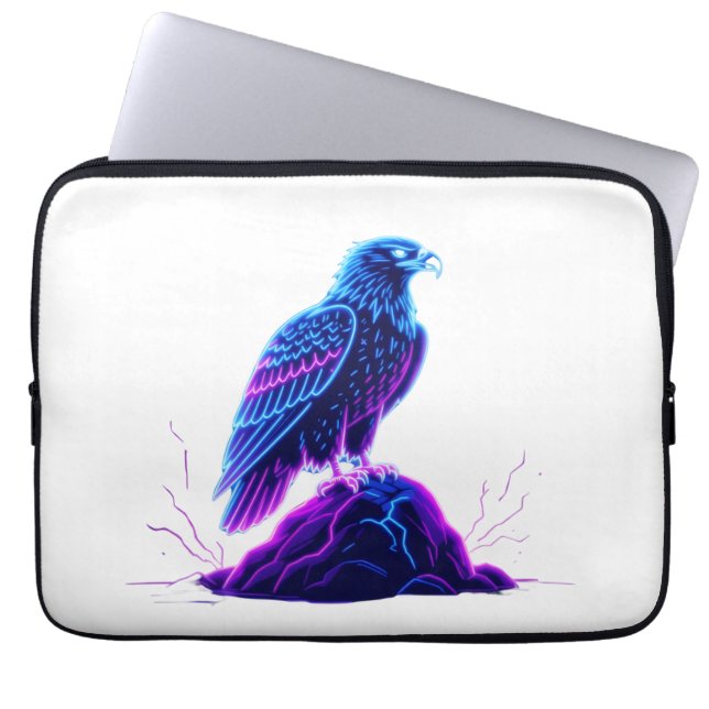 Neon Eagle on Glowing Rock – Cyberpunk Style Laptop Fodral (Framsidan)