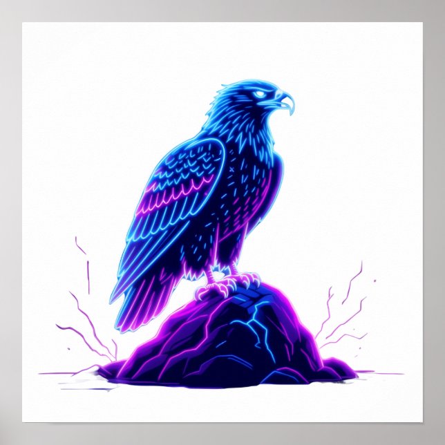 Neon Eagle on Glowing Rock – Cyberpunk Style Poster (Framsidan)