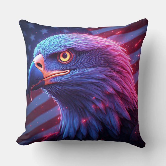 Neon Eagle with American Flag – Futuristic Patriot Kudde (Framsida)