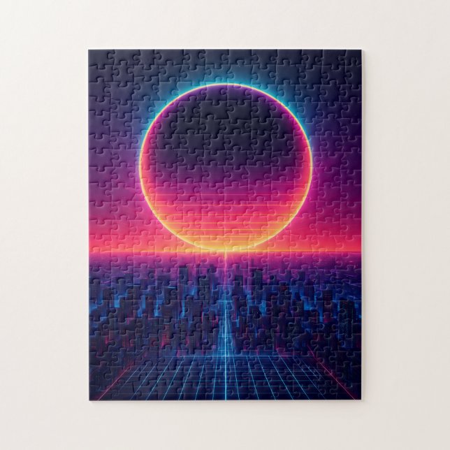 Neon Eclipse Over the Cyber City Pussel (Vertikal)
