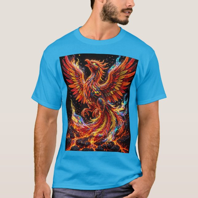 Neon Eldfågel Mosaik design T Shirt (Framsida)