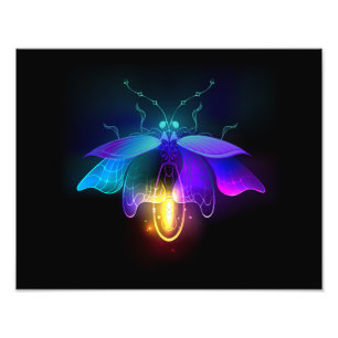 Neon eldflugga på svart fototryck