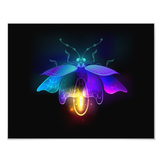 Neon eldflugga på svart fototryck (Framsidan)