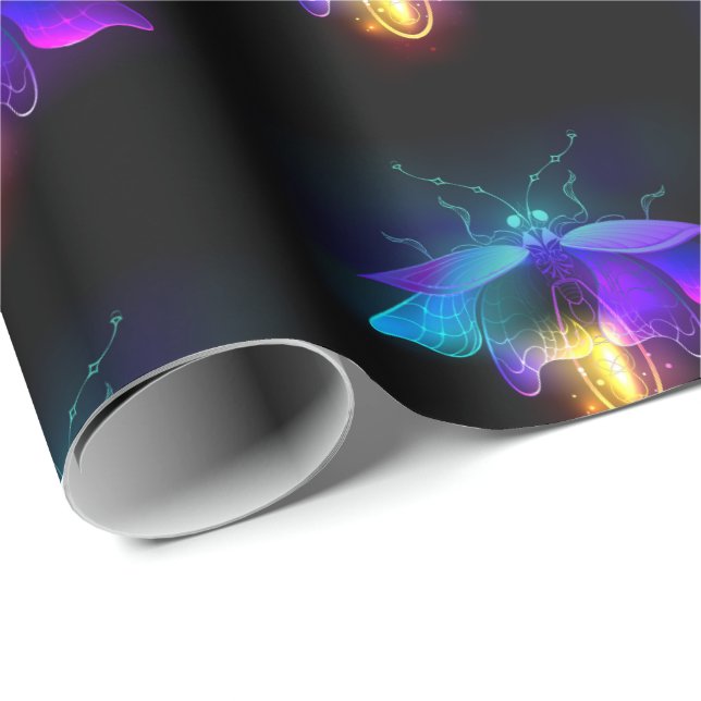Neon eldflugga på svart presentpapper (Rullad Hörn)