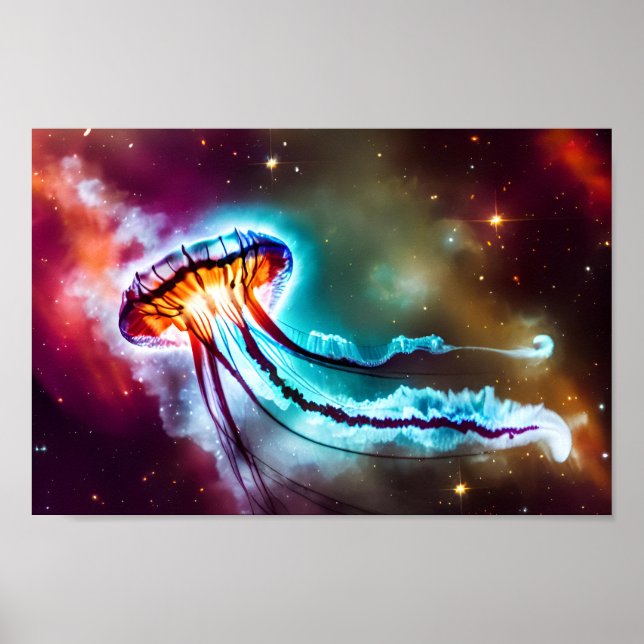 Neon Electric Cosmic Jellyfish Orbitars Stars Poster (Framsidan)
