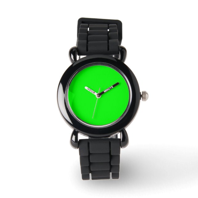 Neon Electric Grönt Solid Färg | Klassisk Armbandsur (Framsida)