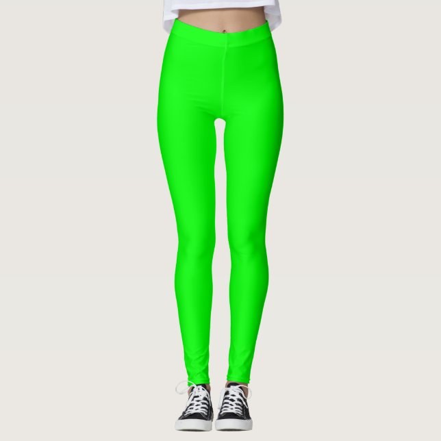 Neon Electric Grönt Solid Färg | Klassisk Leggings (Framsida)