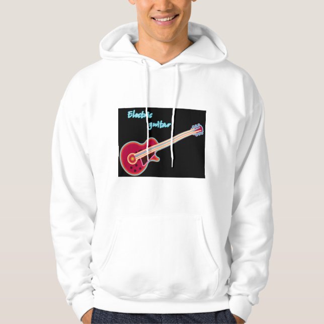 Neon Electric Guitar Retro 80s Rock Music Hoodie (Framsida)