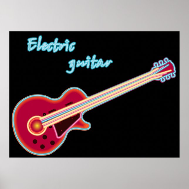 Neon Electric Guitar Retro 80s Rock Music Poster (Framsidan)