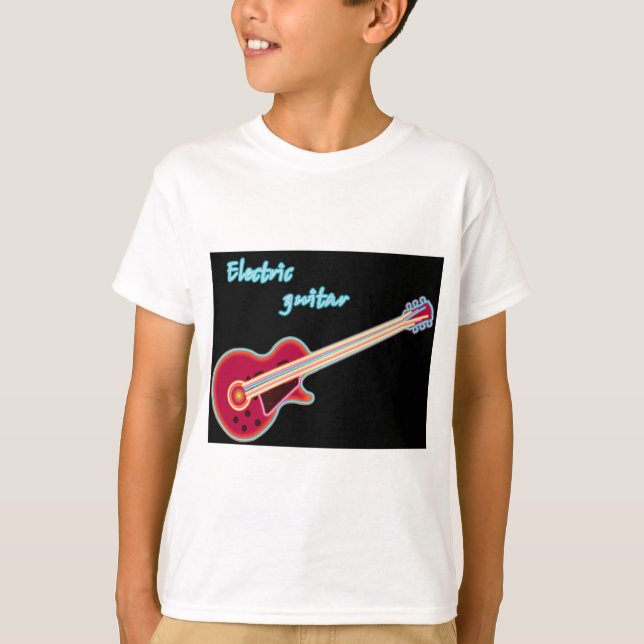 Neon Electric Guitar Retro 80s Rock Music T Shirt (Framsida)