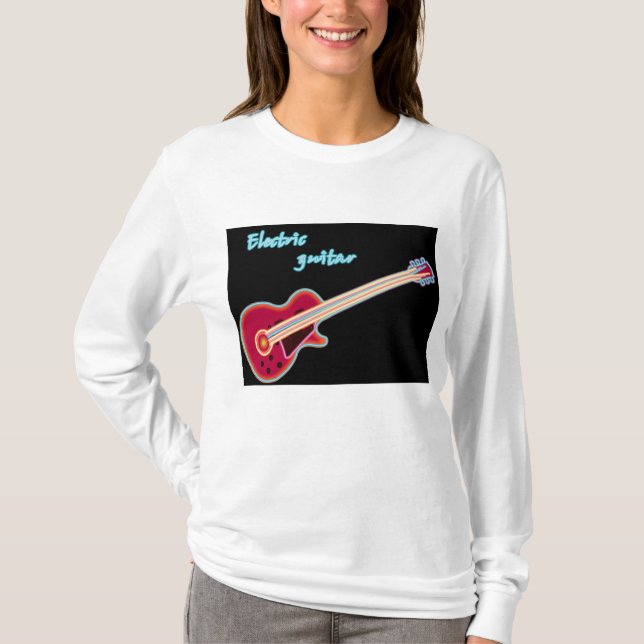Neon Electric Guitar Retro 80s Rock Music T Shirt (Framsida)