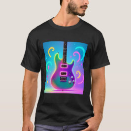 Neon Electric Guitar - Retro Synthwave Music Art T Shirt