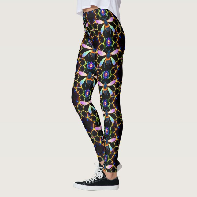 Neon Electric Honeycomb Bee Leggings (Vänster)