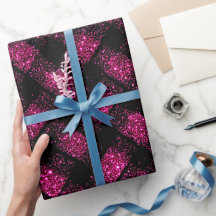 Neon Elektrisk Rosa Glöd Svart Glitter Mönster