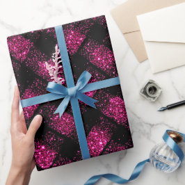 Neon Elektrisk Rosa Glöd Svart Glitter Mönster Presentpapper
