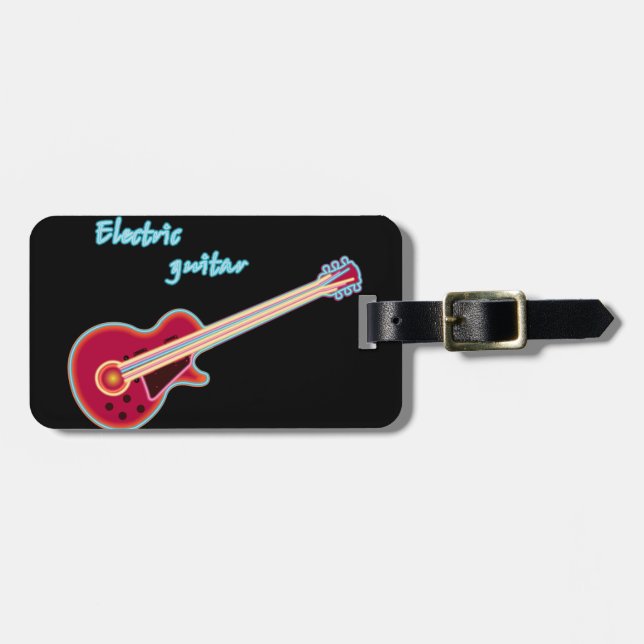 Neon Elgitarr Retro 80-Tals Rockmusik Bagagebricka (Horisontell Framsida)