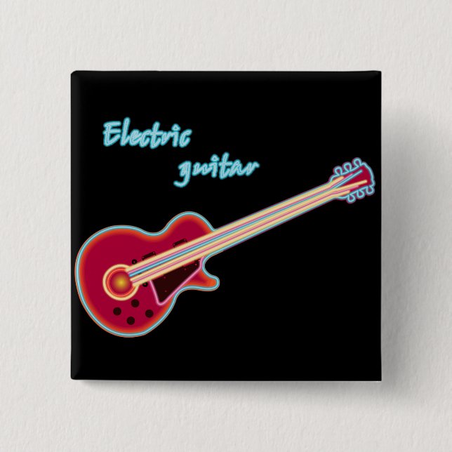 Neon Elgitarr Retro 80-Tals Rockmusik Knapp (Framsida)