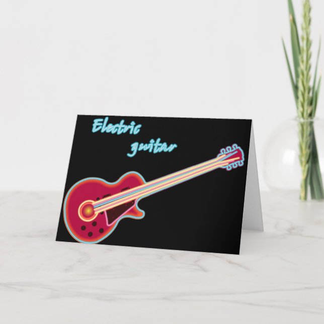 Neon Elgitarr Retro 80-tals Rockmusik Kort (Framsida)