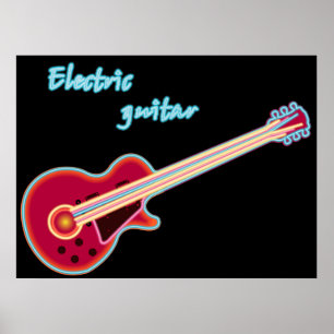 Neon Elgitarr Retro 80-Tals Rockmusik Poster