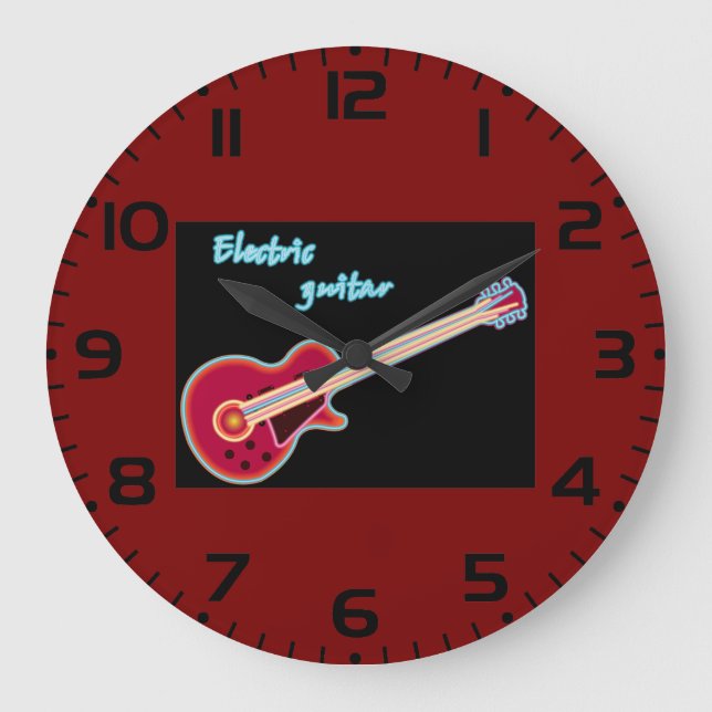 Neon Elgitarr Retro 80-Tals Rockmusik Stor Klocka (Framsida)
