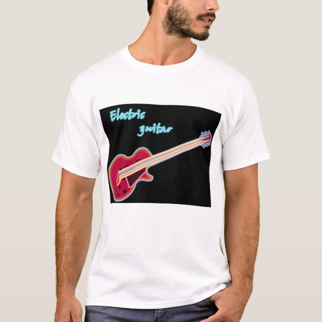 Neon Elgitarr Retro 80-Tals Rockmusik T Shirt (Framsida)