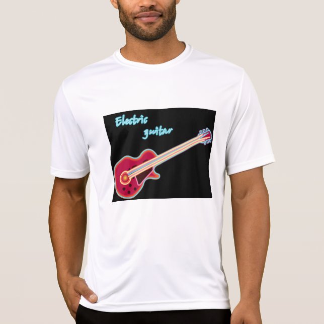 Neon Elgitarr Retro 80-Tals Rockmusik T Shirt (Framsida)