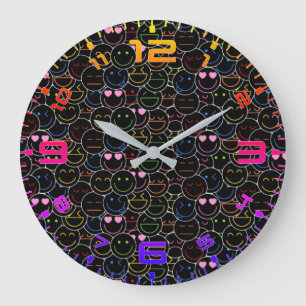 Neon Emoticon Clock - Modern Retro Vibes Stor Klocka