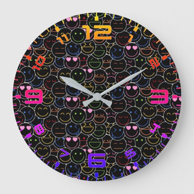 Neon Emoticon Clock - Modern Retro Vibes Stor Klocka (Framsida)