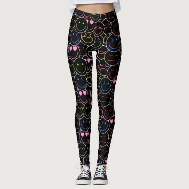 Neon Emoticons Leggings: Retro & Modern Vibes Leggings (Framsida)