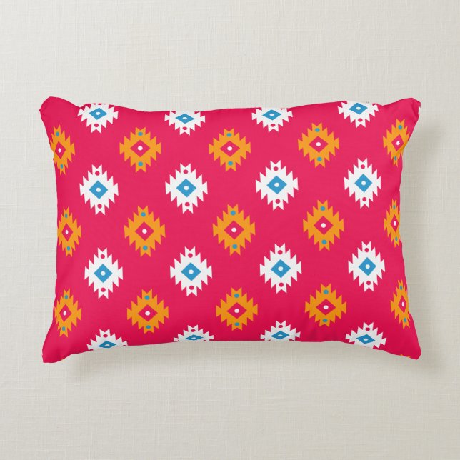 Neon Ethnic Coral Geometric Tribal Linjer Prydnadskudde (Framsidan)