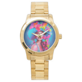 Neon Fantasy Blommigt Porträtt Armbandsur