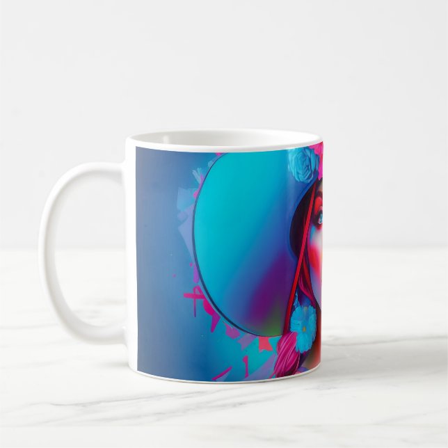 Neon Fantasy Blommigt Porträtt Kaffemugg (Vänster)