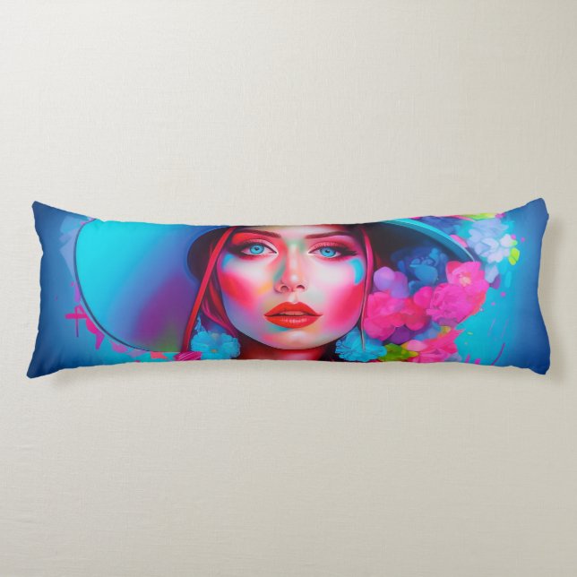 Neon Fantasy Blommigt Porträtt Kroppskudde (Framsidan)