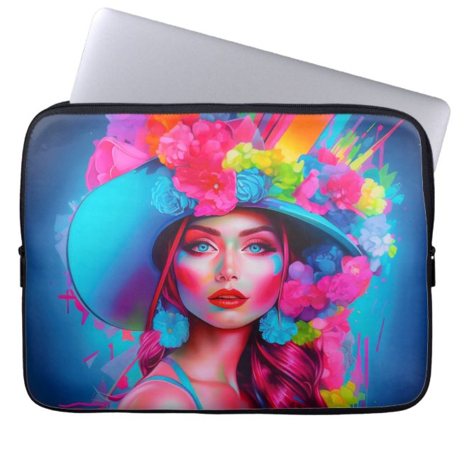 Neon Fantasy Blommigt Porträtt Laptop Fodral (Framsidan)