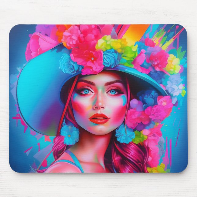 Neon Fantasy Blommigt Porträtt Musmatta (Framsidan)