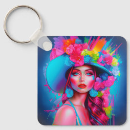 Neon Fantasy Blommigt Porträtt Nyckelring